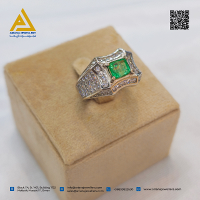 Geometric Silver Emerald Ring